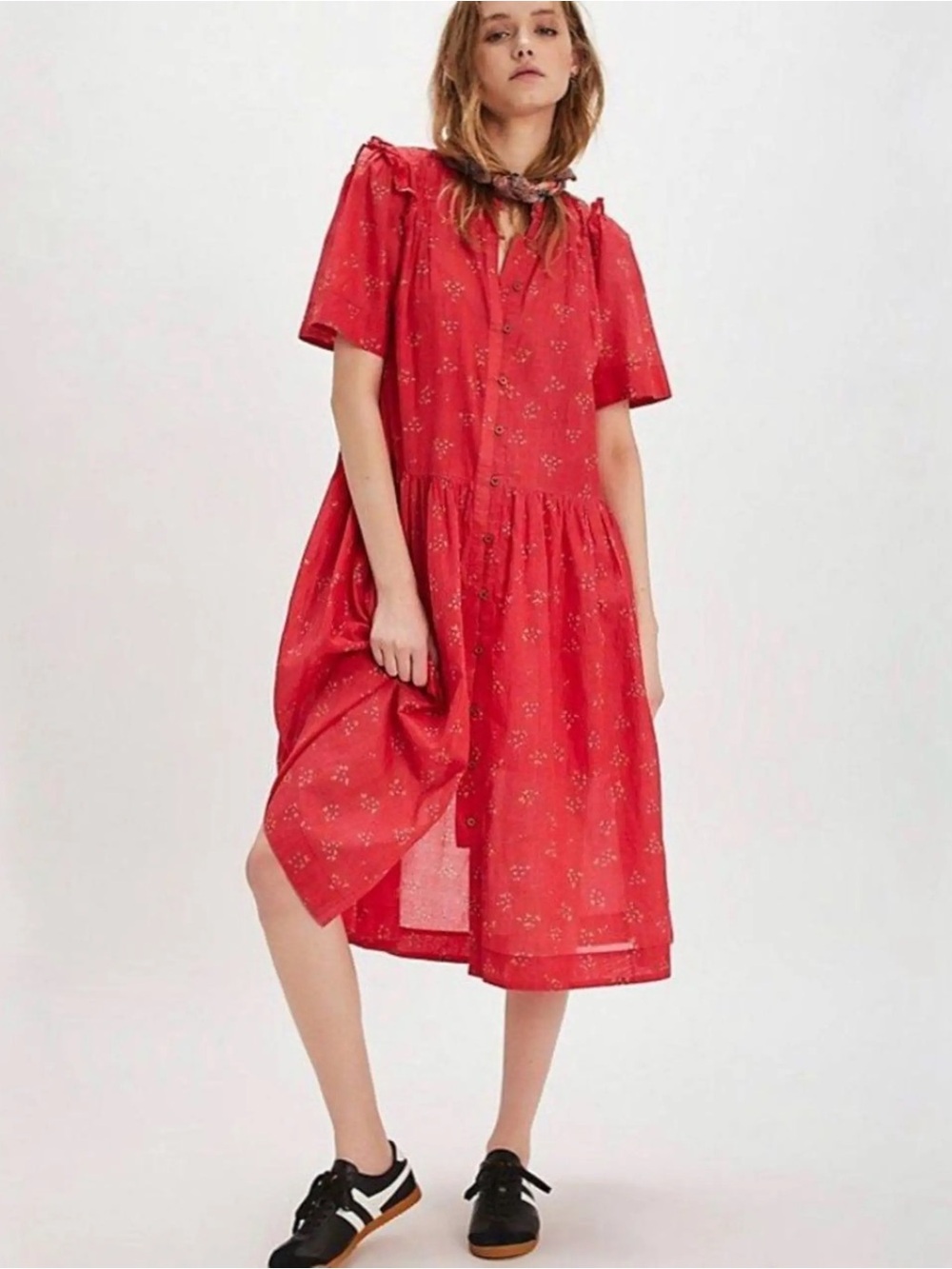 NWT. Free People Red Bella Mae Midi Dress - Medium